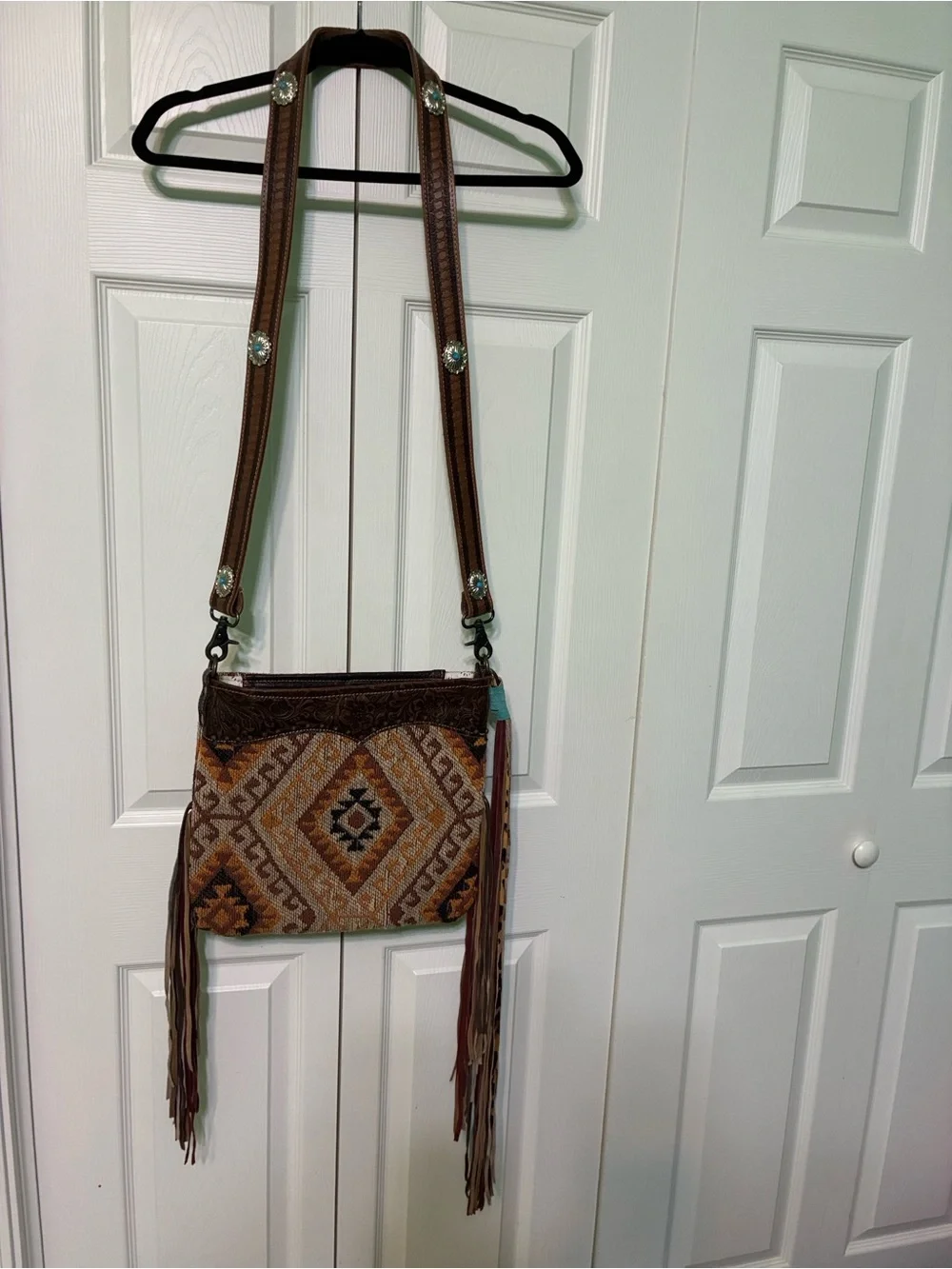 🌟Myra Bag Brown and Tan Southwestern Tapestry Crossbody with Fringe
